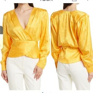 Ronny Kobo / NWT yellow jacquard Lorrie Belt Silk Blend Jacquard Blouse m